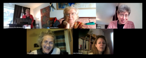 Online-Komponistinnentreffen, hier mit Prof. Dr. Vivienne Olive, Violeta Dinescu, Mary Ellen Kitchens, Siegrid Ernst und Heike Matthiesen, Oktober 2021 © Archiv Frau und Musik