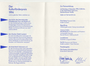 Programmheft zum Kulturpreis S. 2 © Archiv Frau und Musik